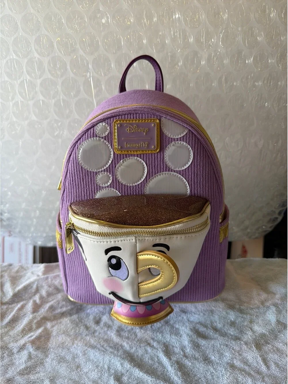 Loungefly Beauty & The Beast Chip Figural Corduroy Backpack NWT